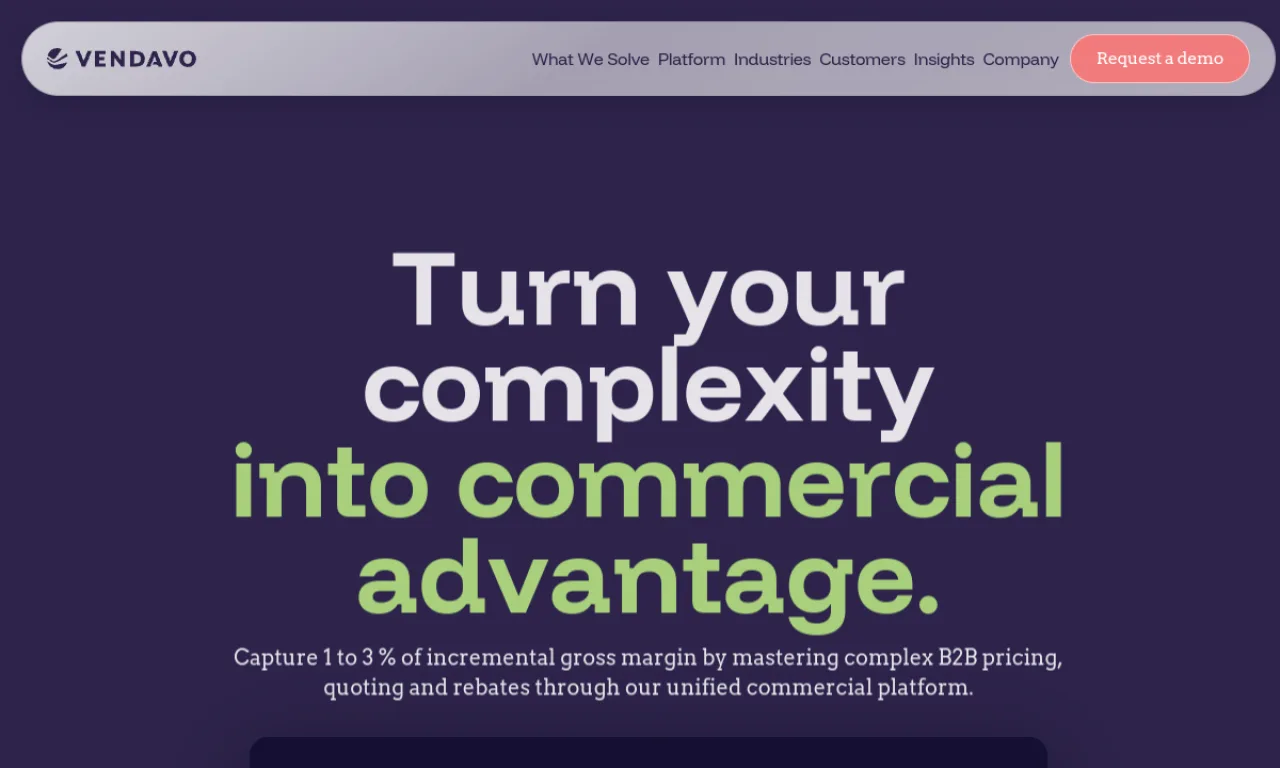 Screenshot of Vendavo website