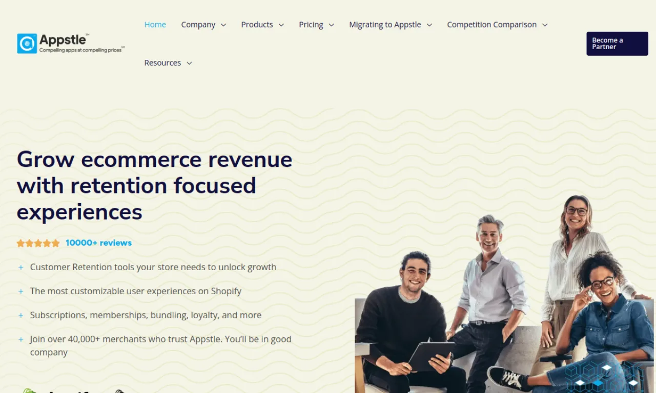 Screenshot of Appstle website
