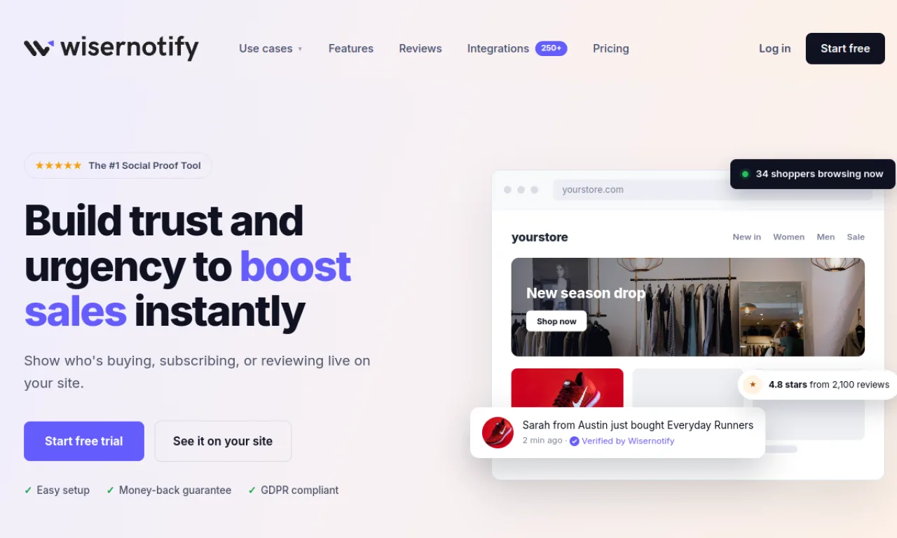Screenshot of Wisernotify website