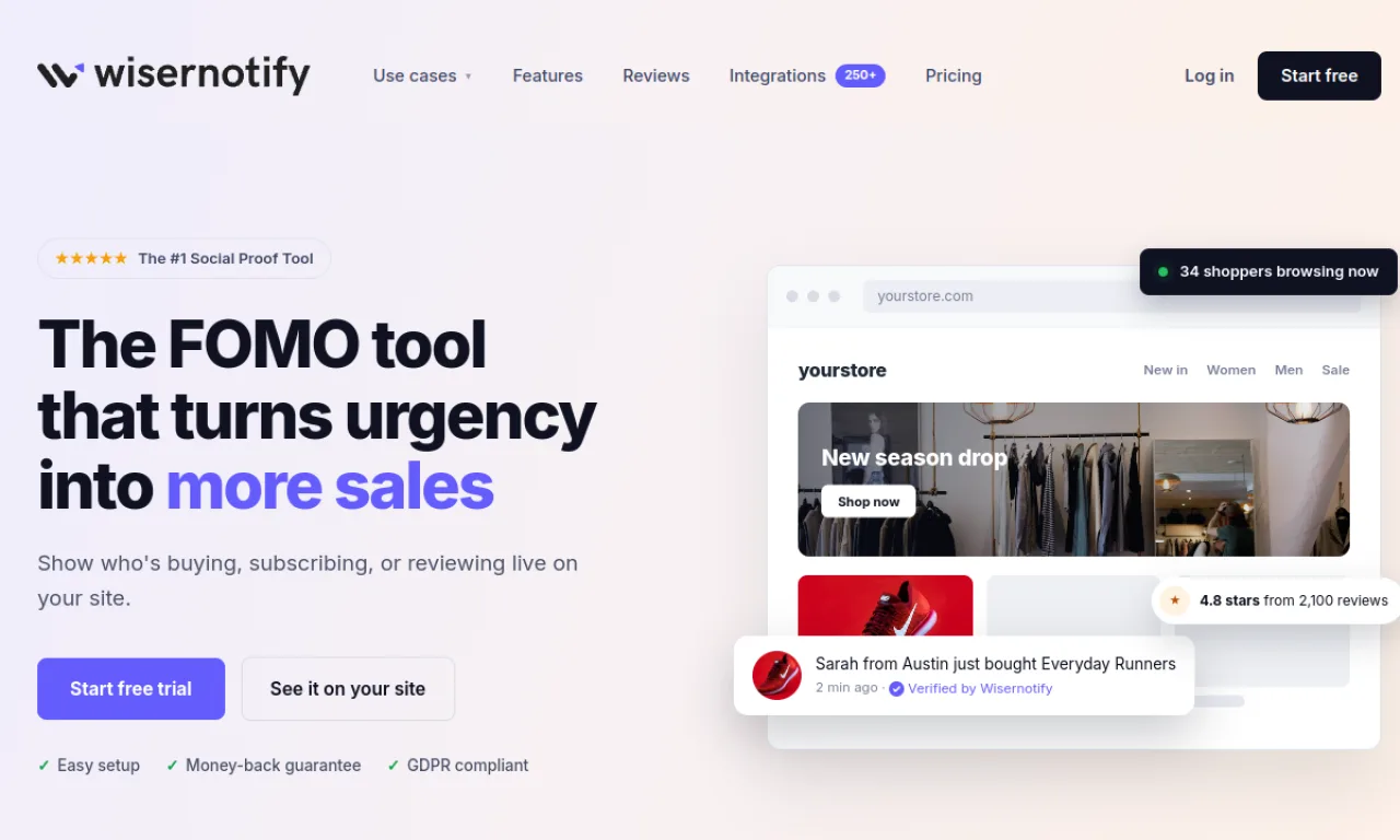 Screenshot of Wisernotify website