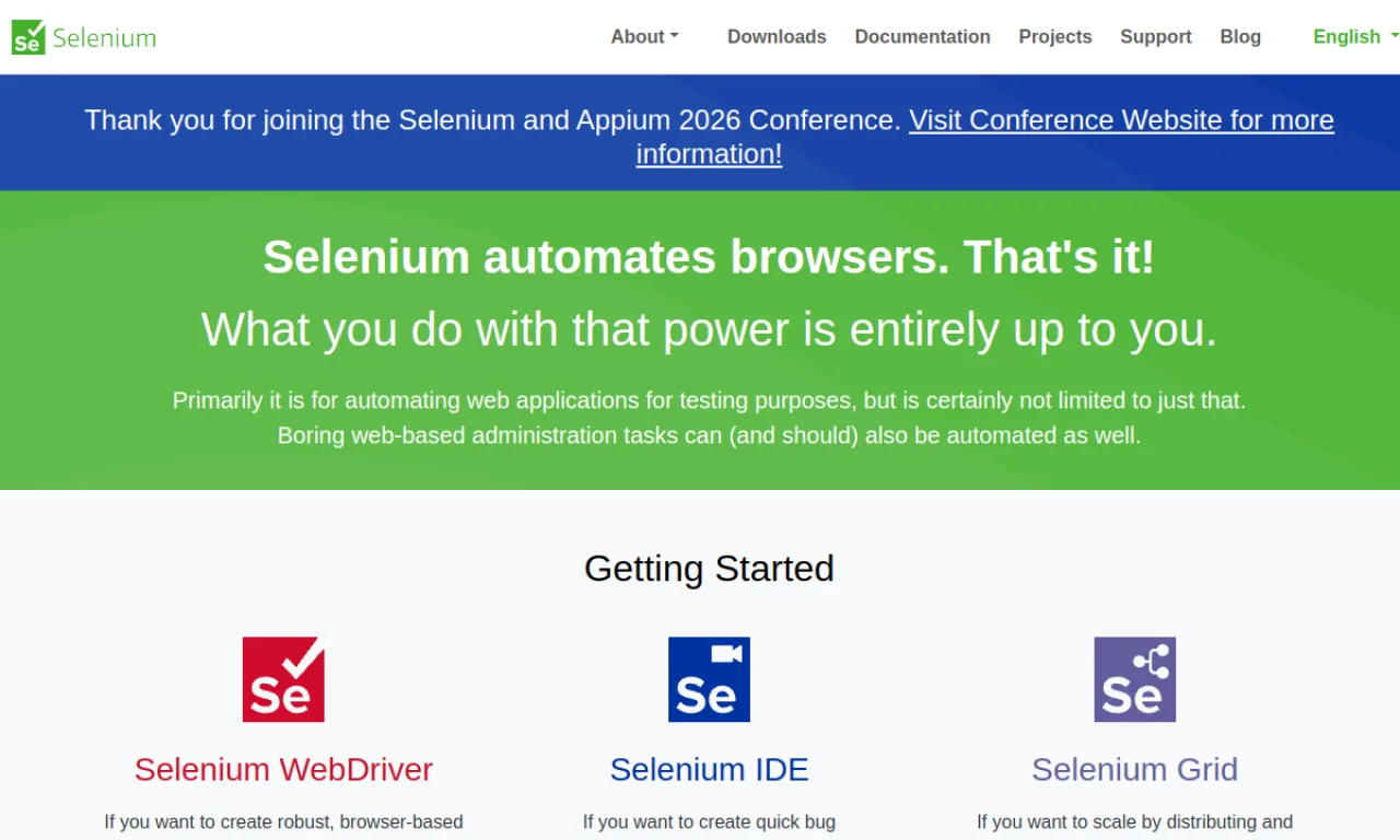 Screenshot of Selenium website