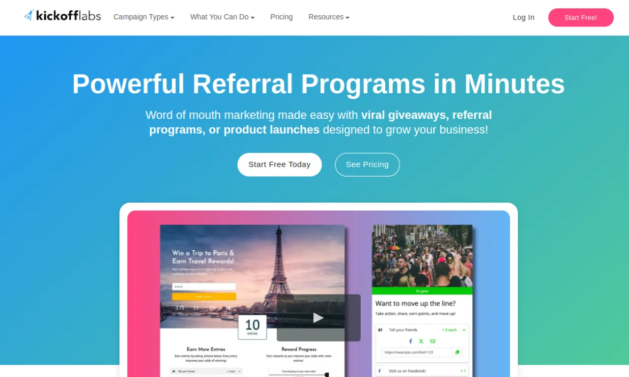 Screenshot of KickoffLabs website