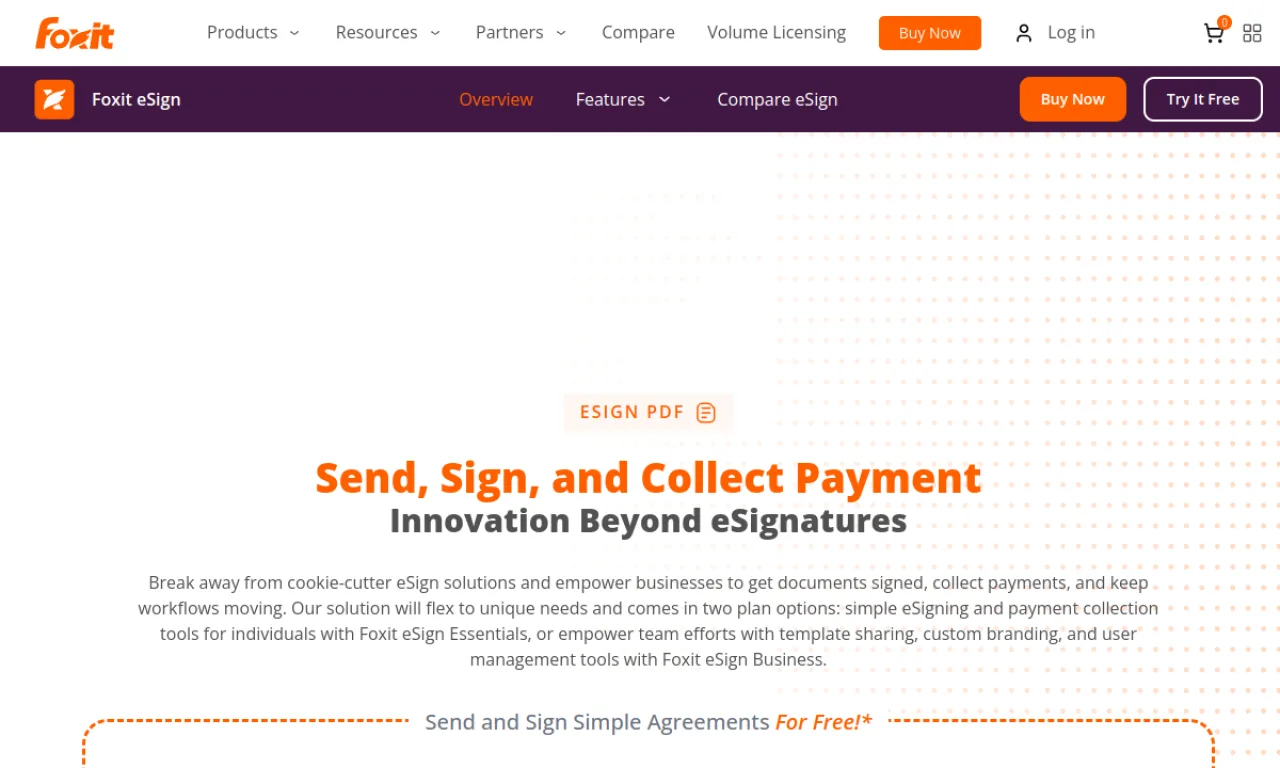 Screenshot of Foxit eSign website