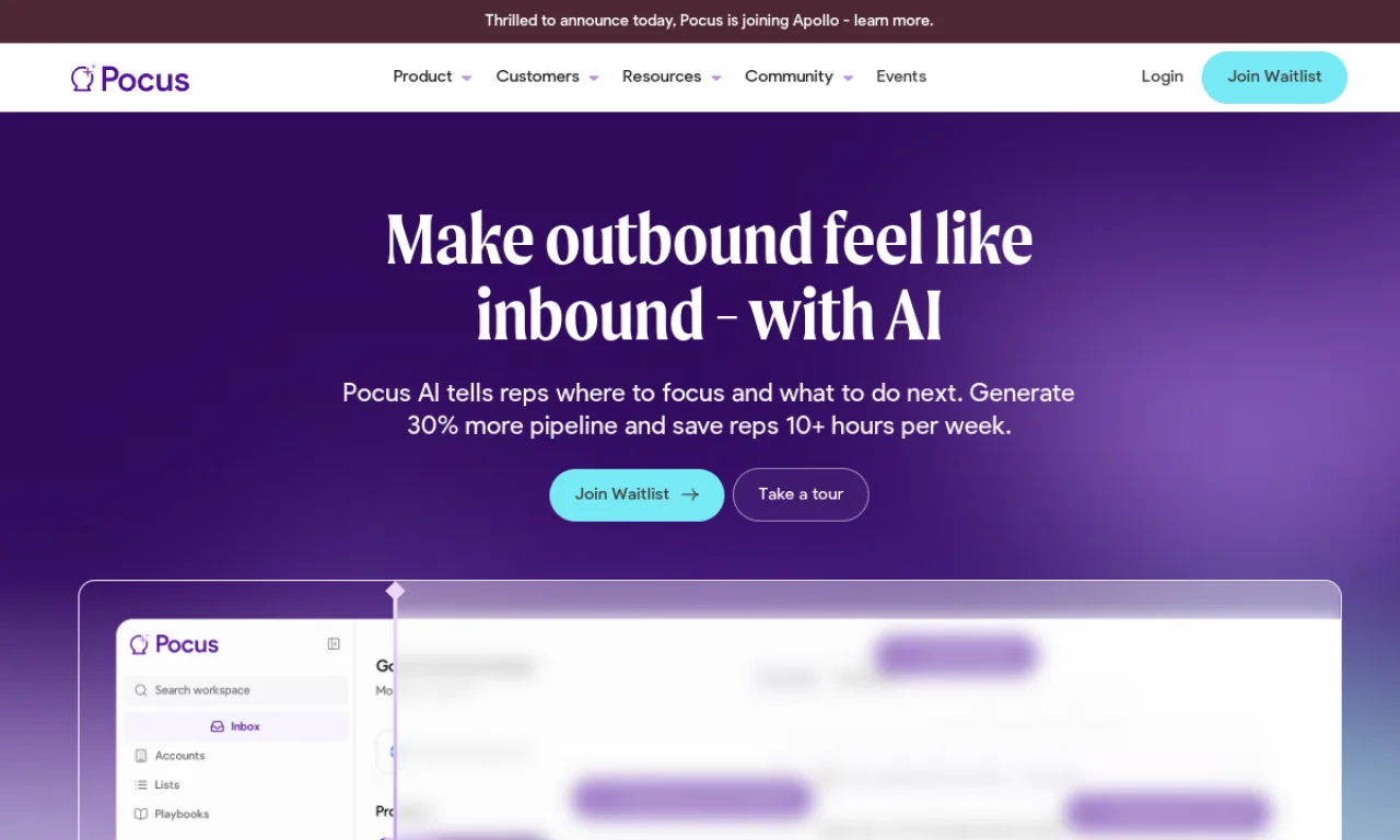 Screenshot of Pocus AI website