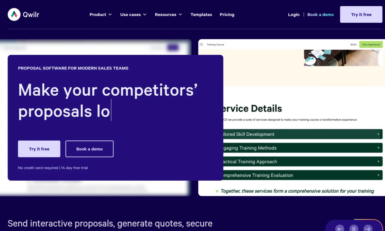 Screenshot of Bit.ai / Qwilr quotes website