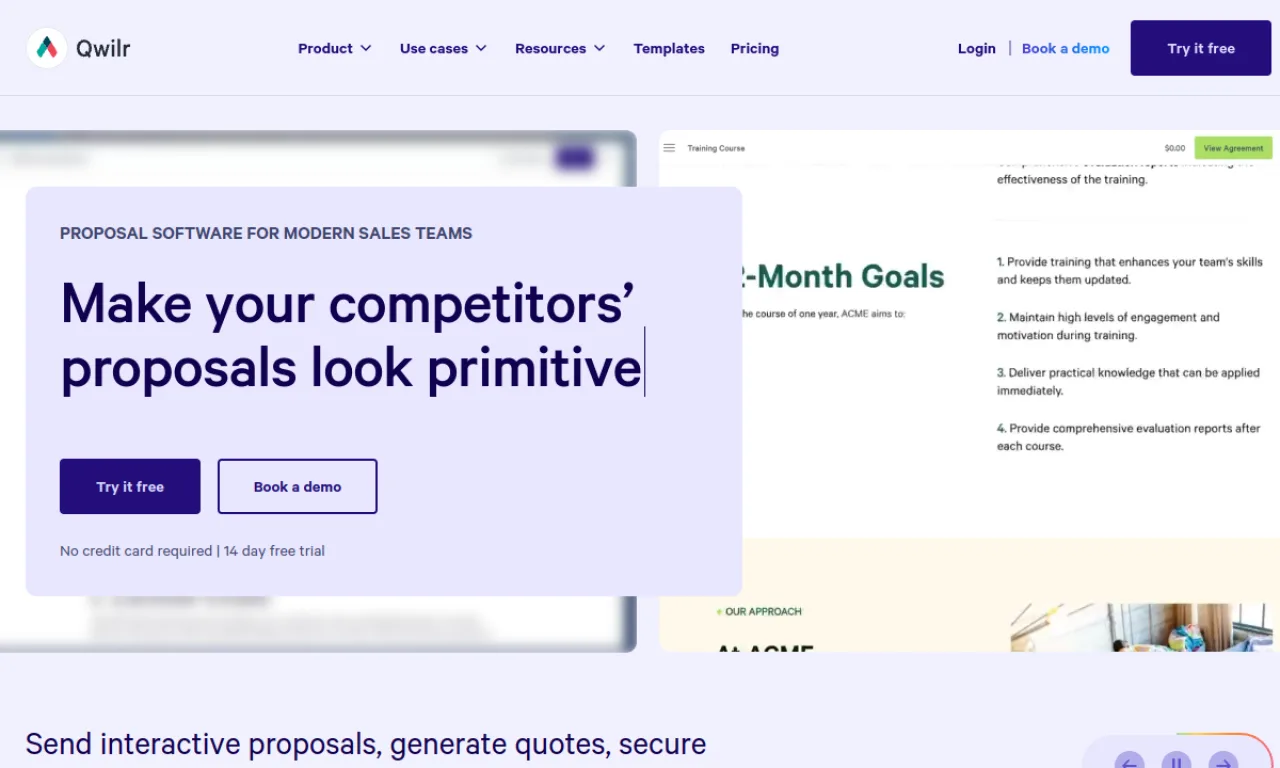 Screenshot of Bit.ai / Qwilr quotes website