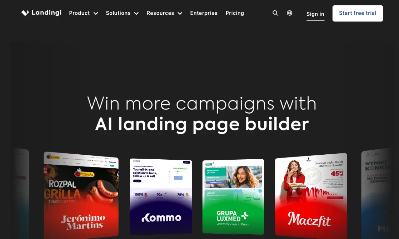 Screenshot of Landingi Funnels website