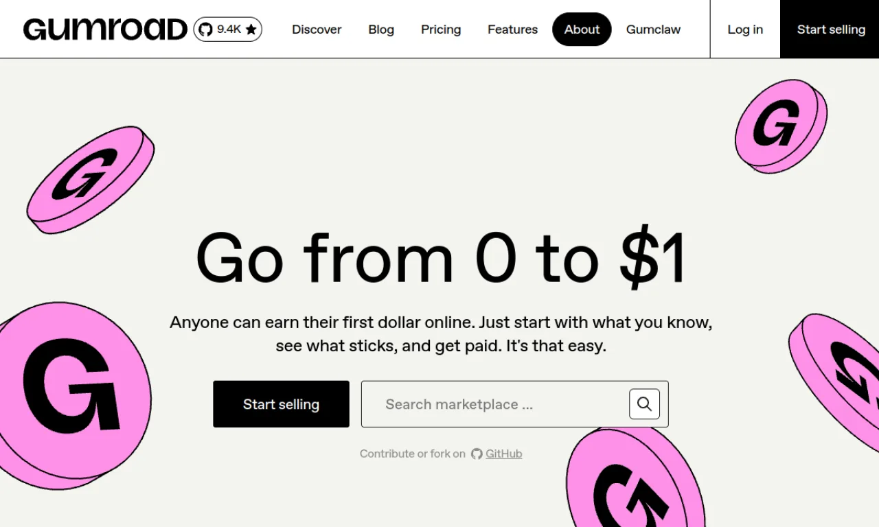 Screenshot of Gumroad website