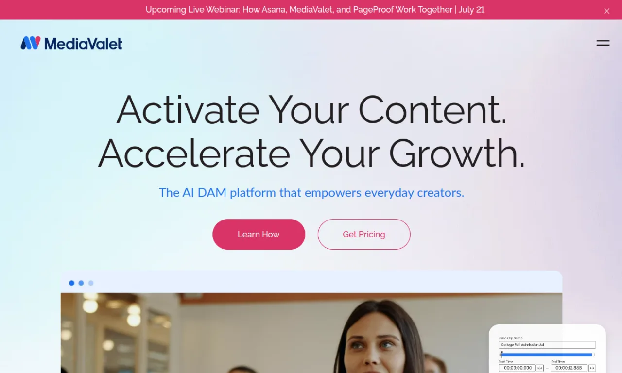 Screenshot of MediaValet website