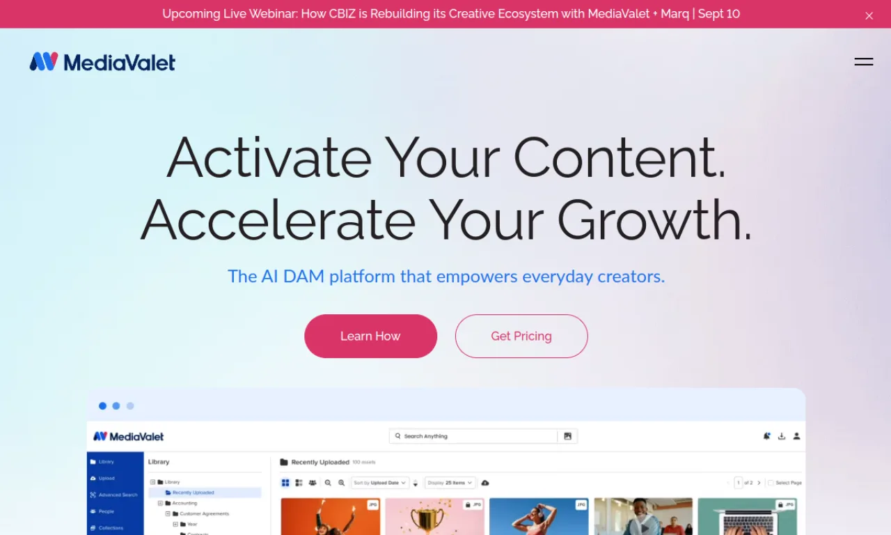 Screenshot of MediaValet website