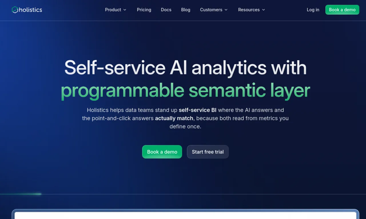 Screenshot of Holistics website