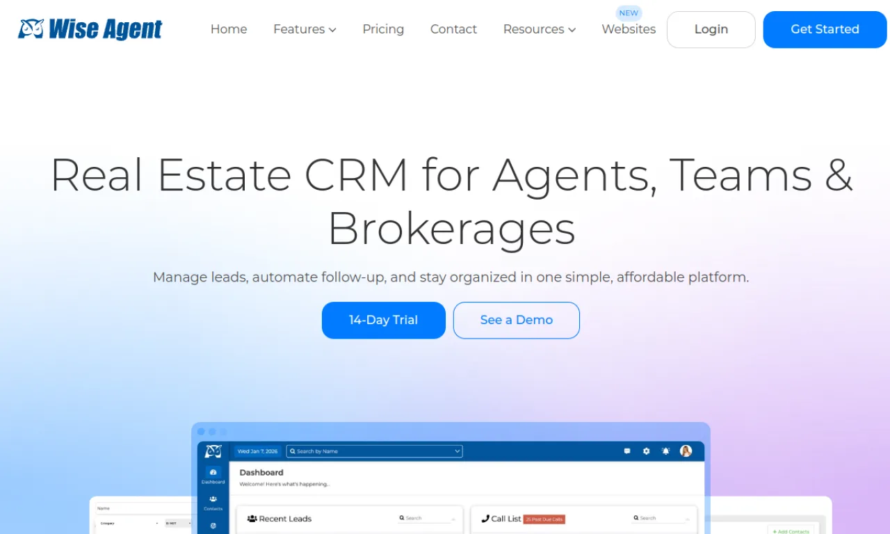 Screenshot of Wise Agent website