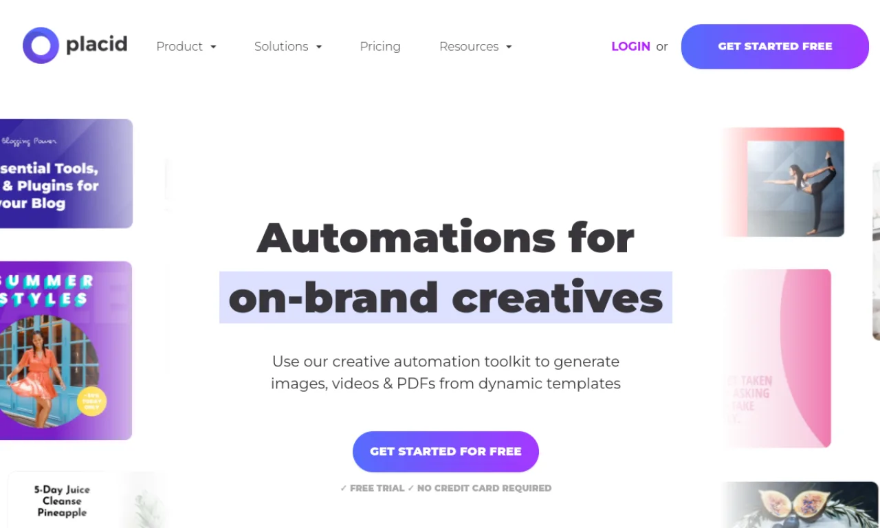 Screenshot of Placid website