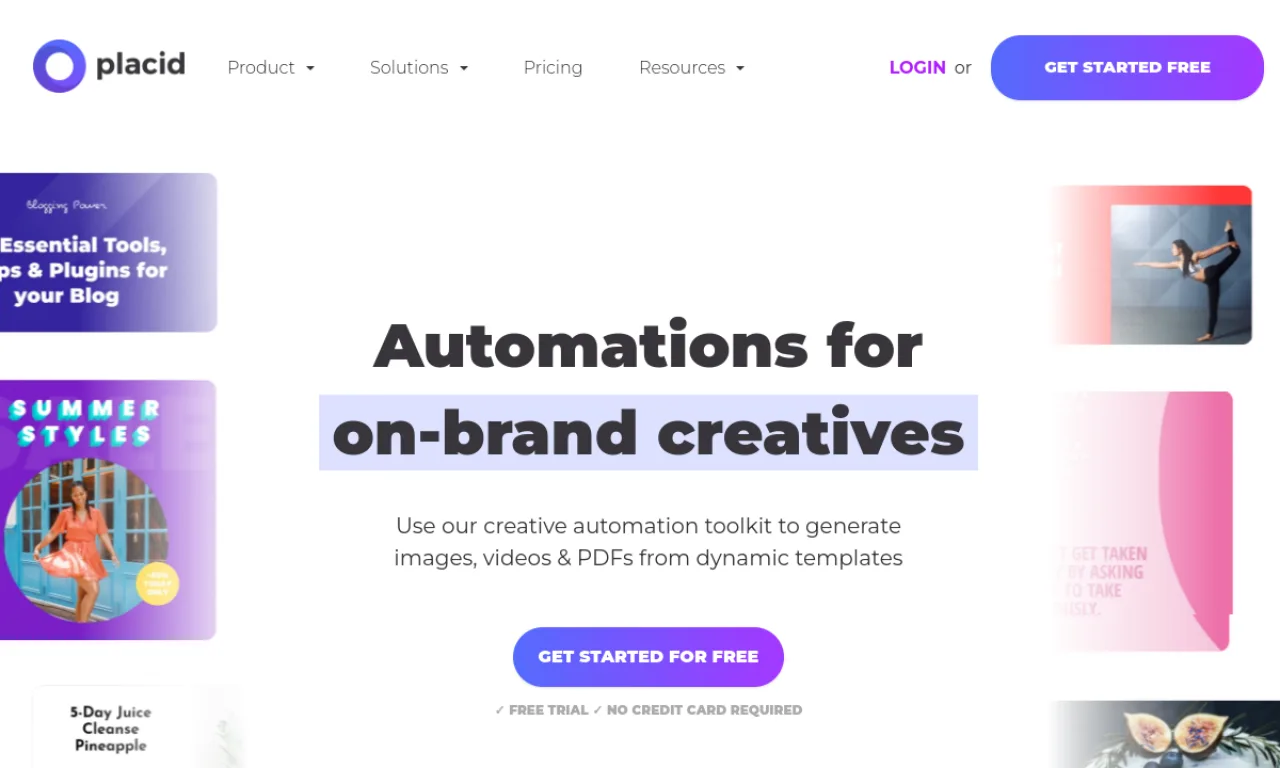 Screenshot of Placid website