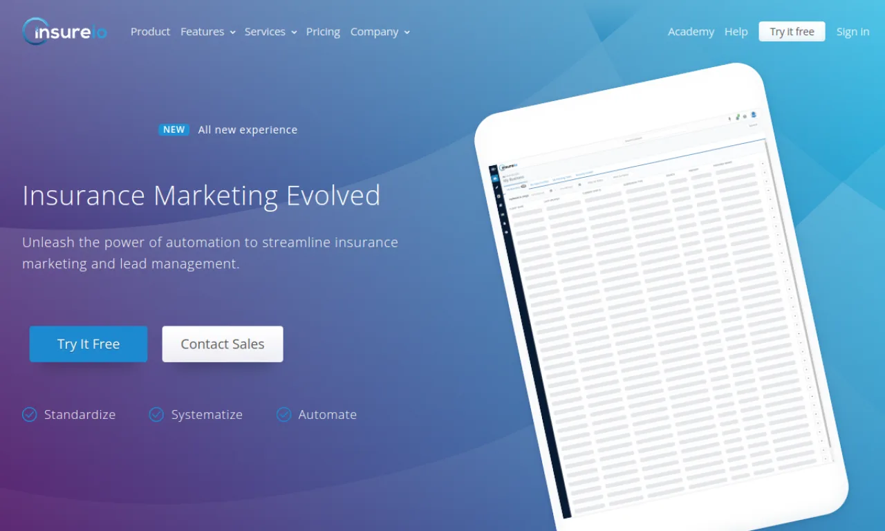 Screenshot of Insureio website