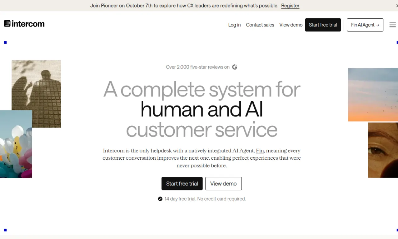 Screenshot of Intercom website