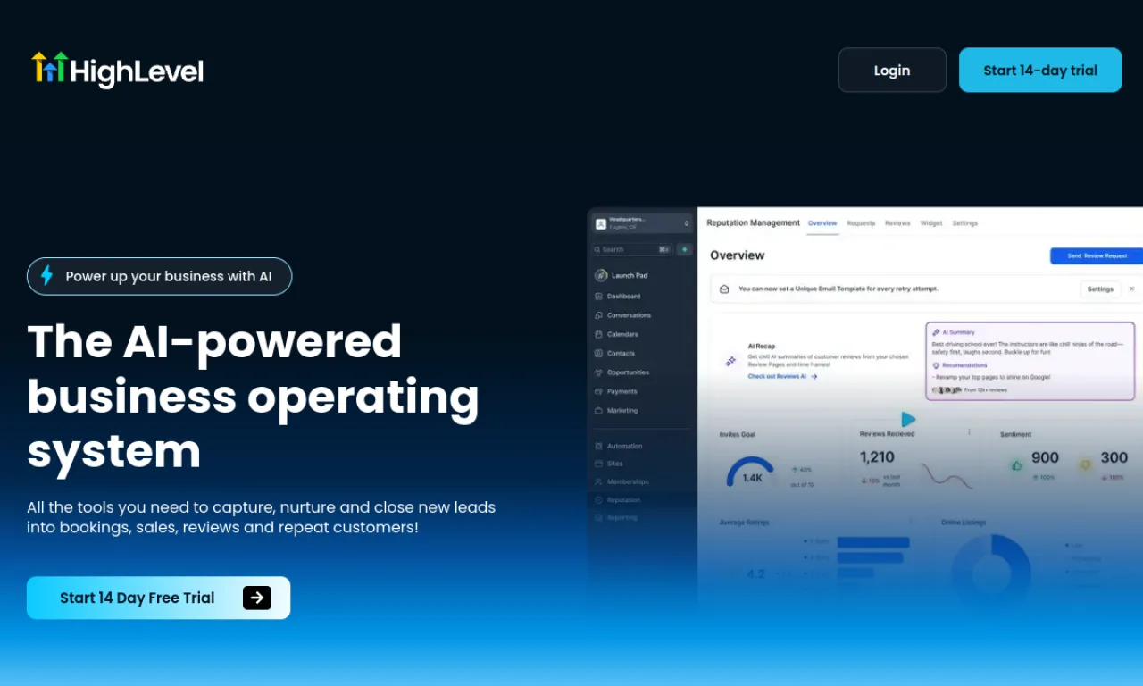 Screenshot of GoHighLevel website