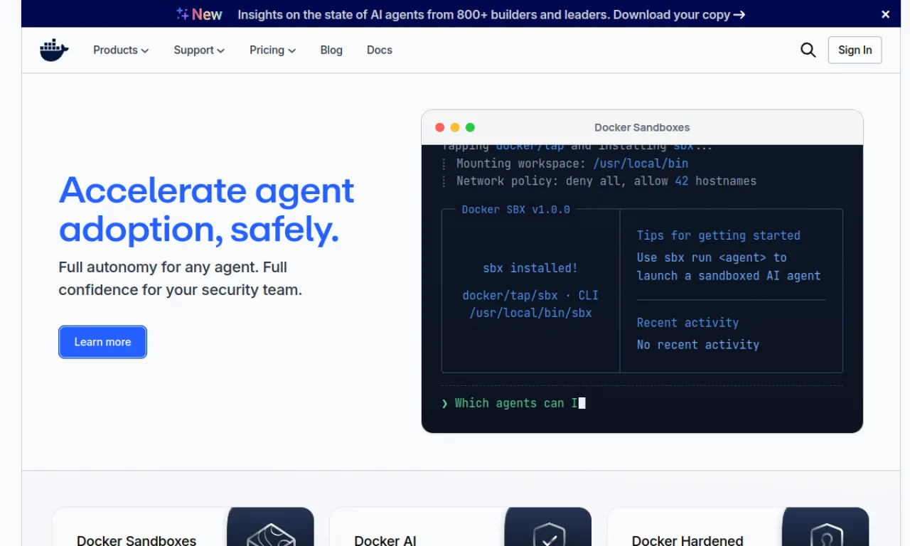 Screenshot of Docker website