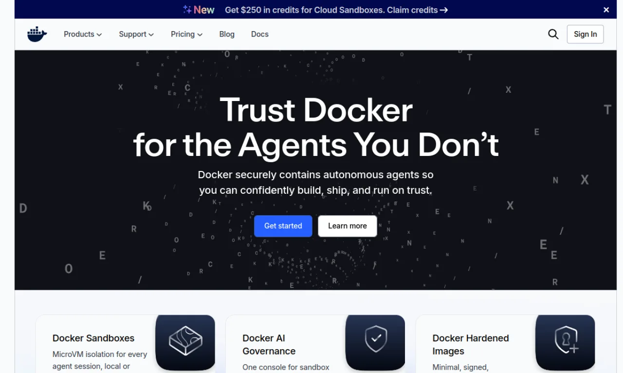 Screenshot of Docker website