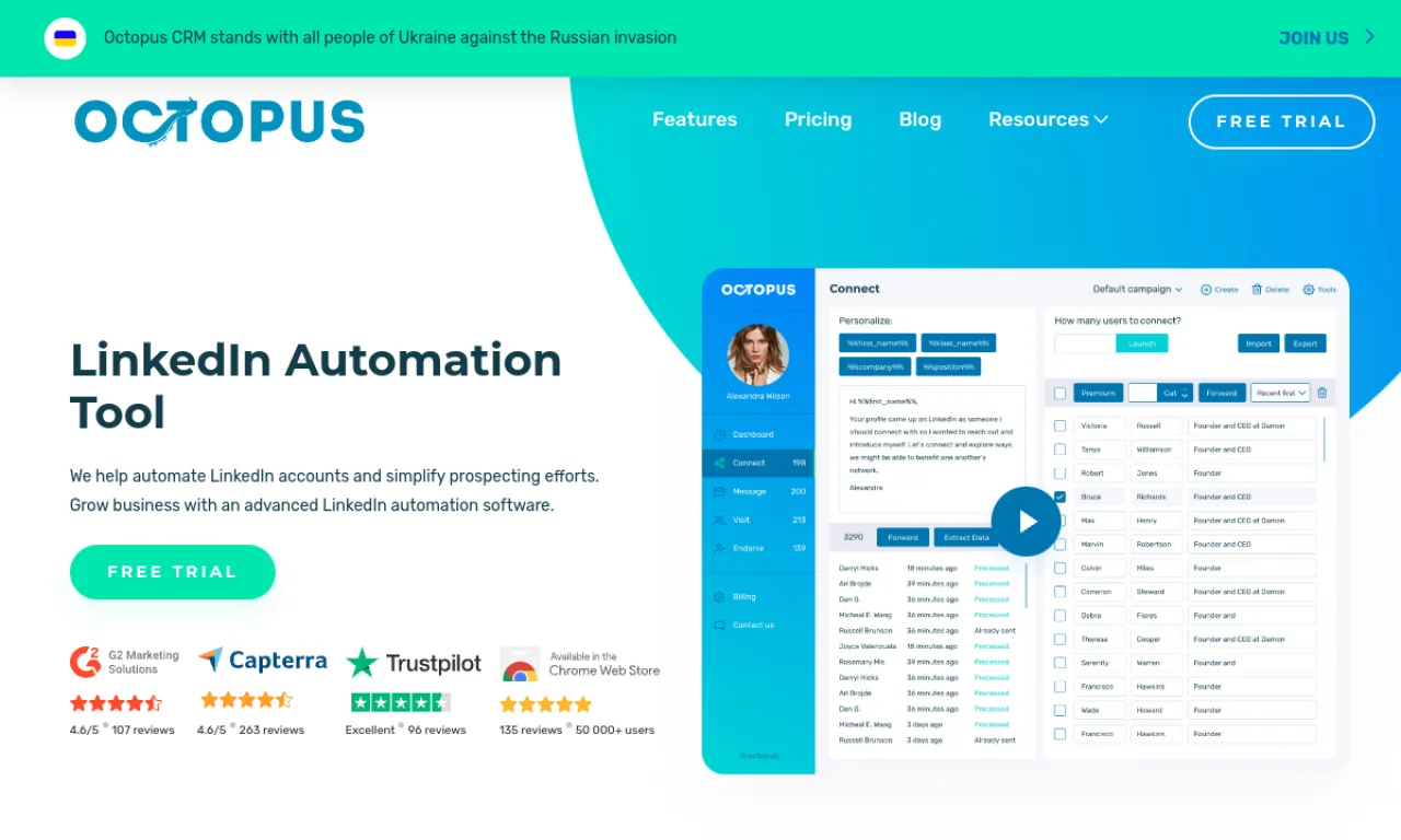 Screenshot of Octopus CRM website