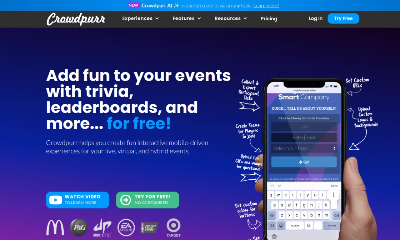 Screenshot of Crowdpurr website