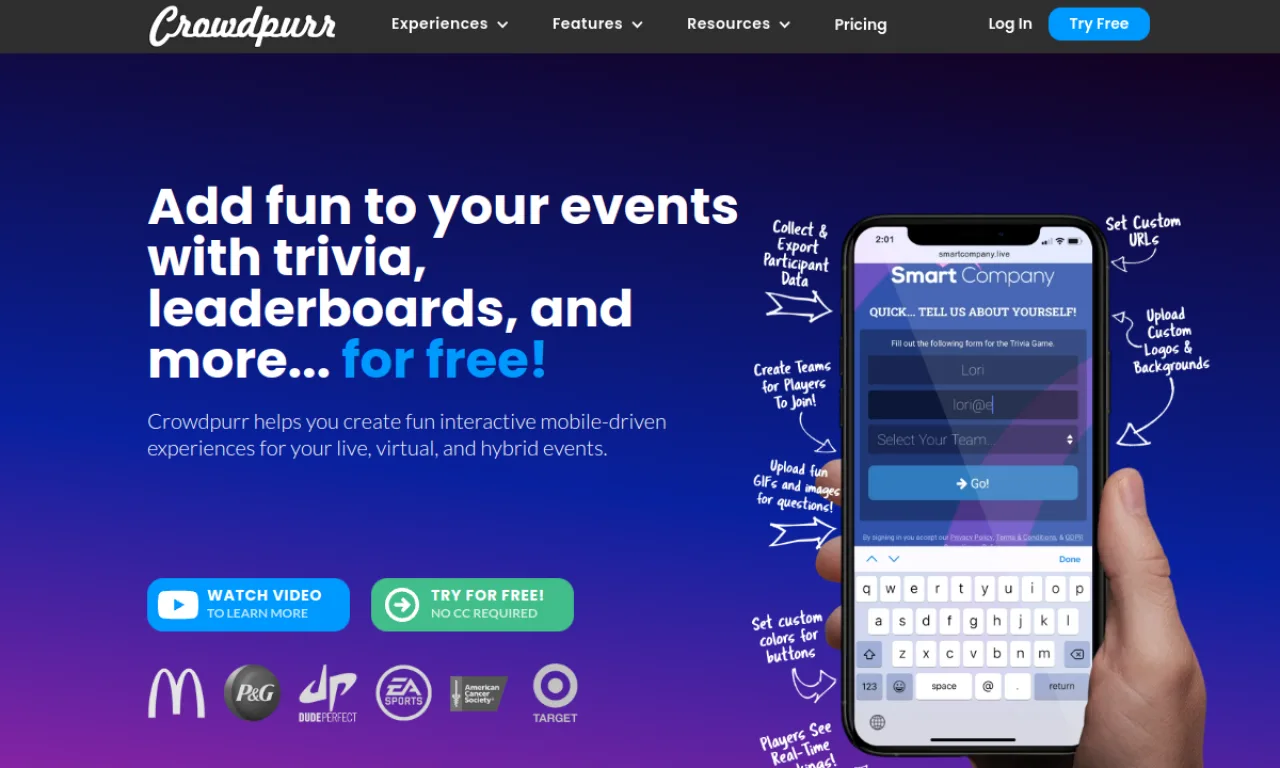 Screenshot of Crowdpurr website