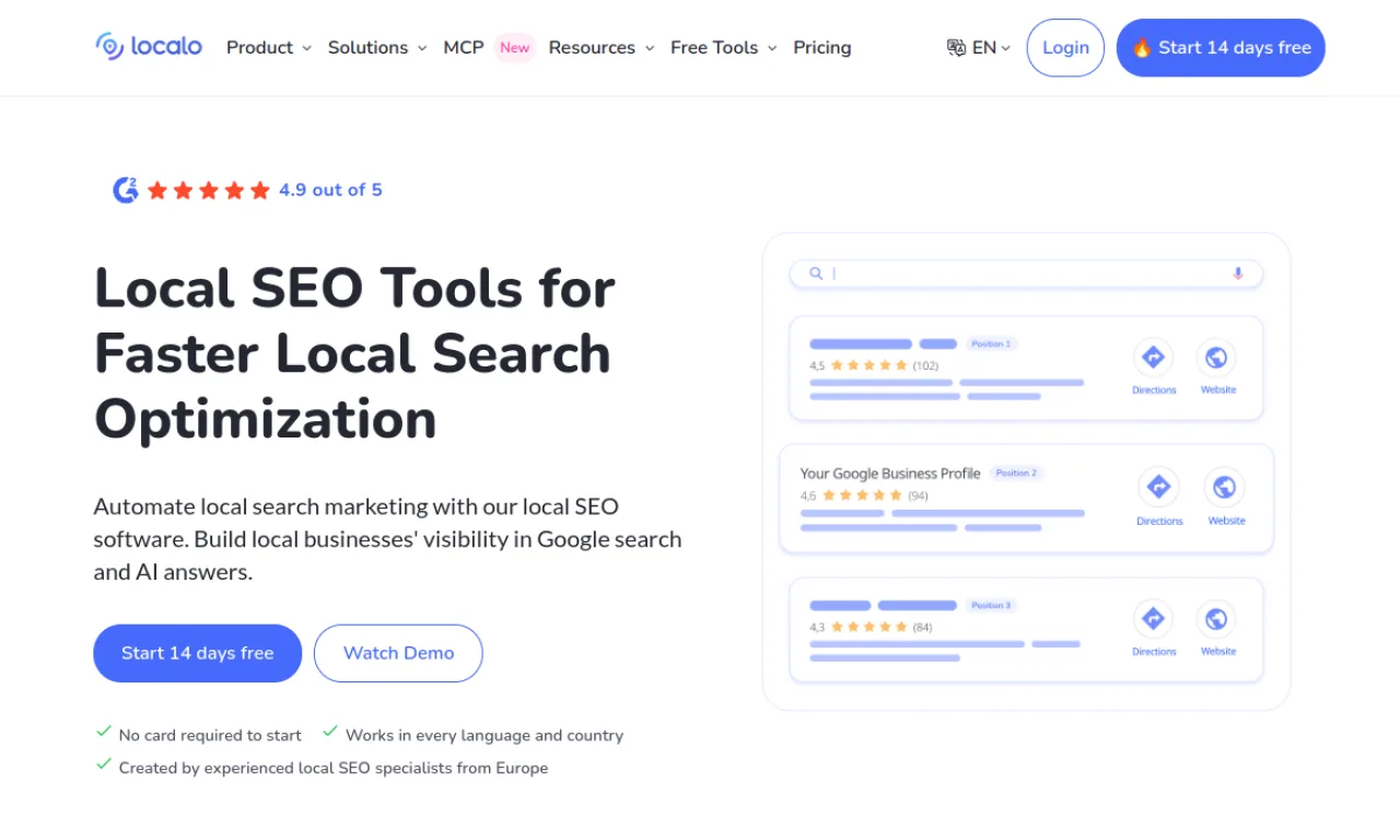 Screenshot of Localo / GMB tools website