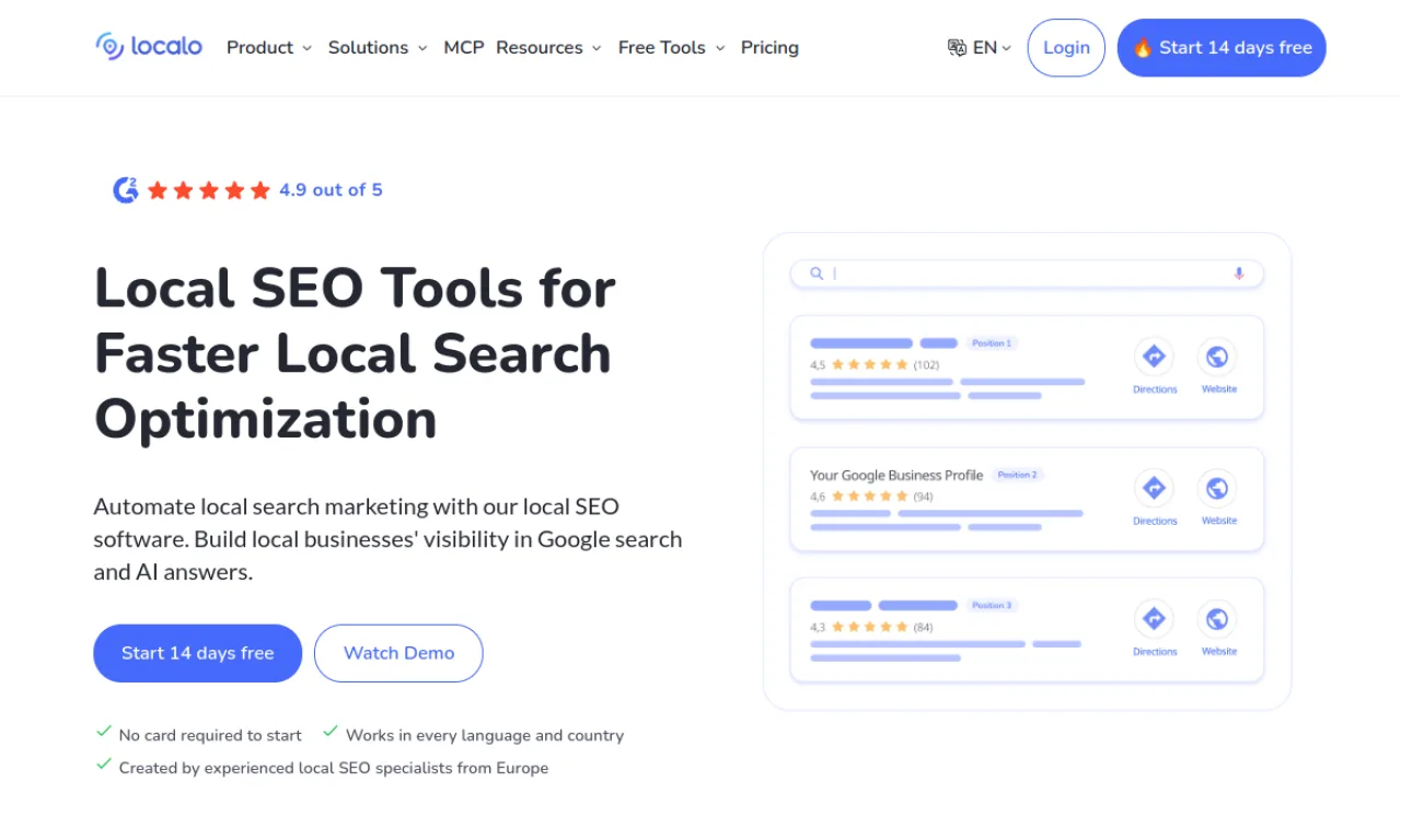 Screenshot of Localo / GMB tools website