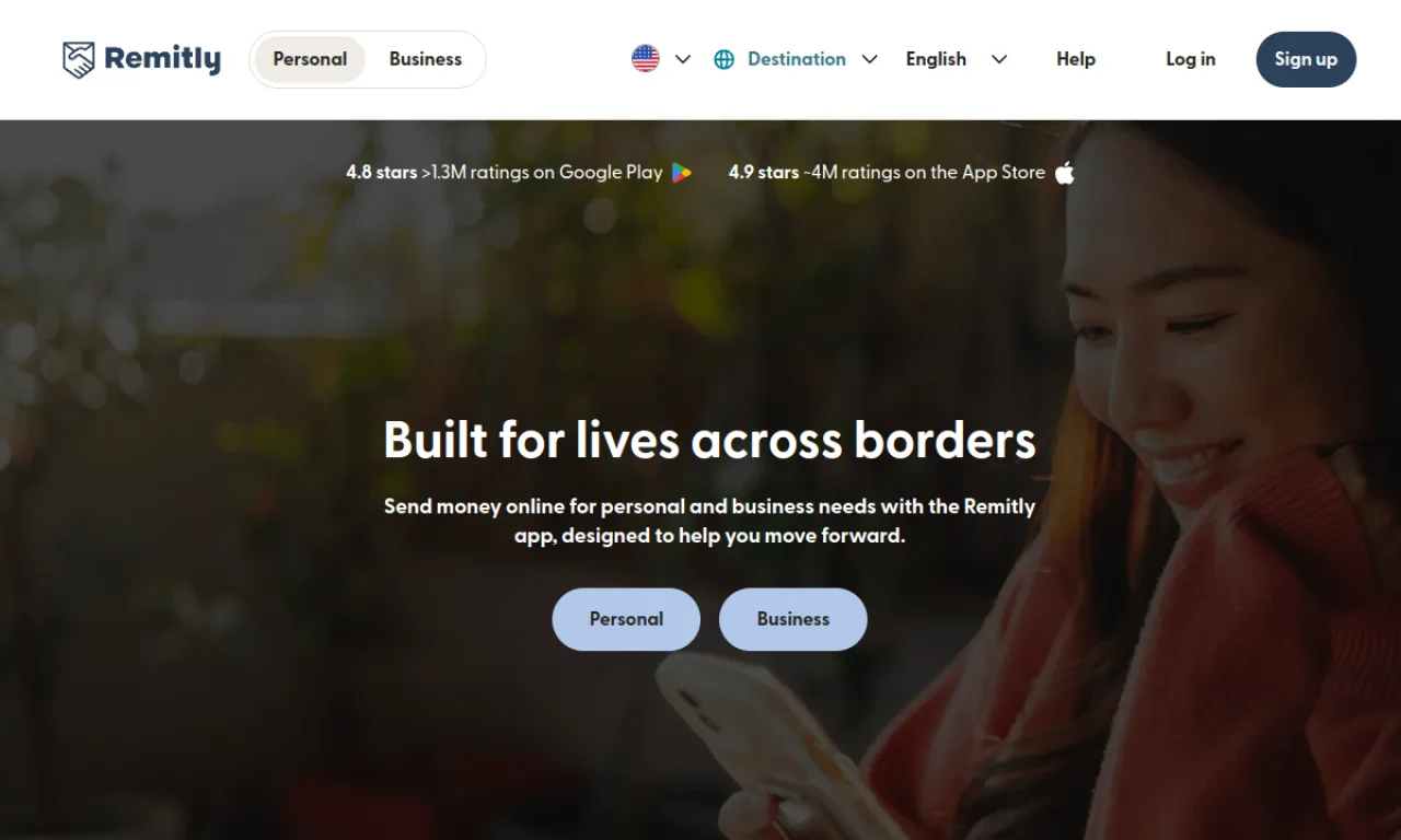 Screenshot of Remitly website