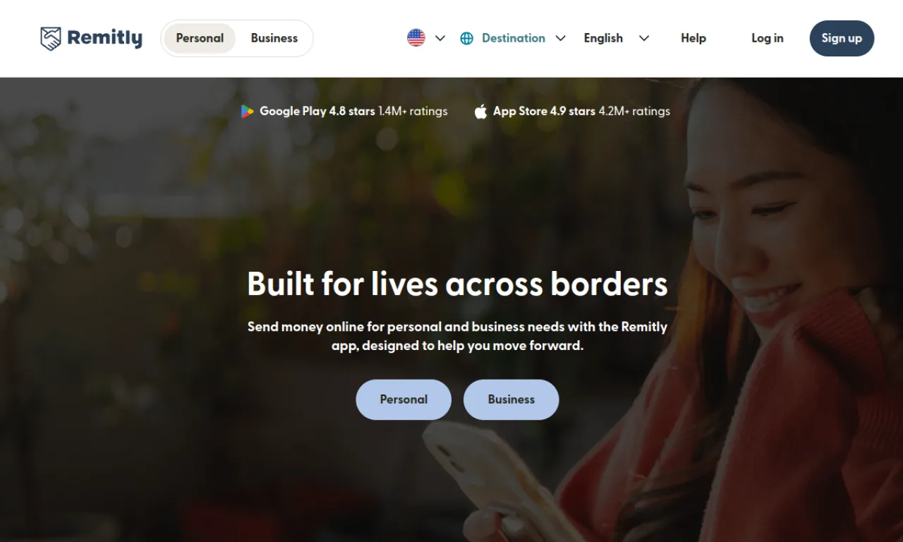 Screenshot of Remitly website