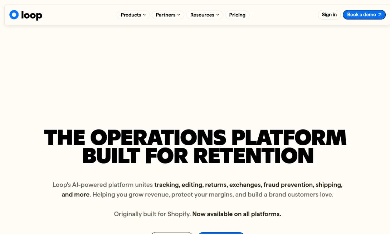 Screenshot of Loop Returns website