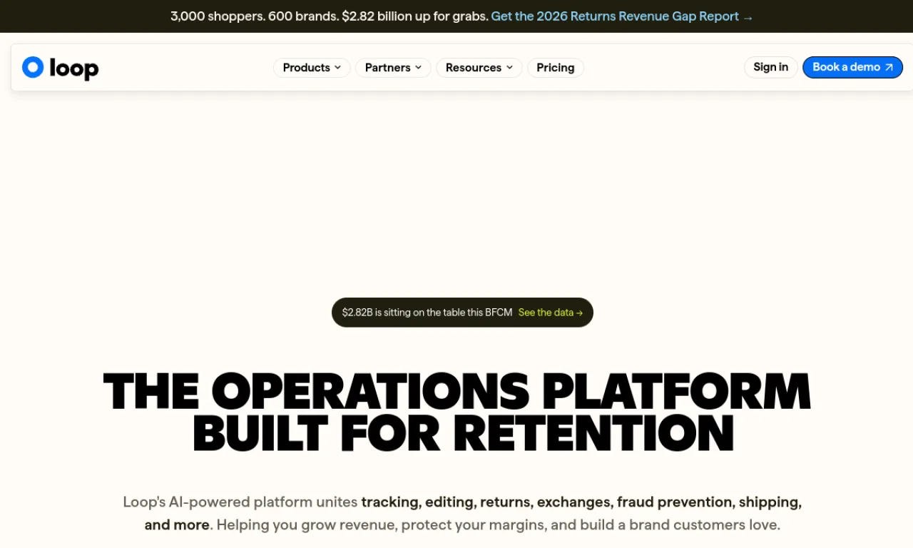 Screenshot of Loop Returns website