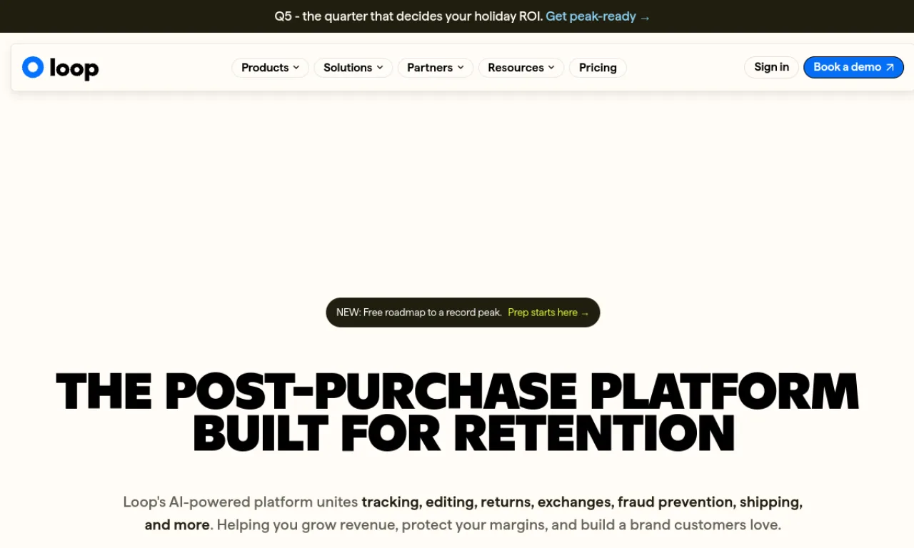 Screenshot of Loop Returns website