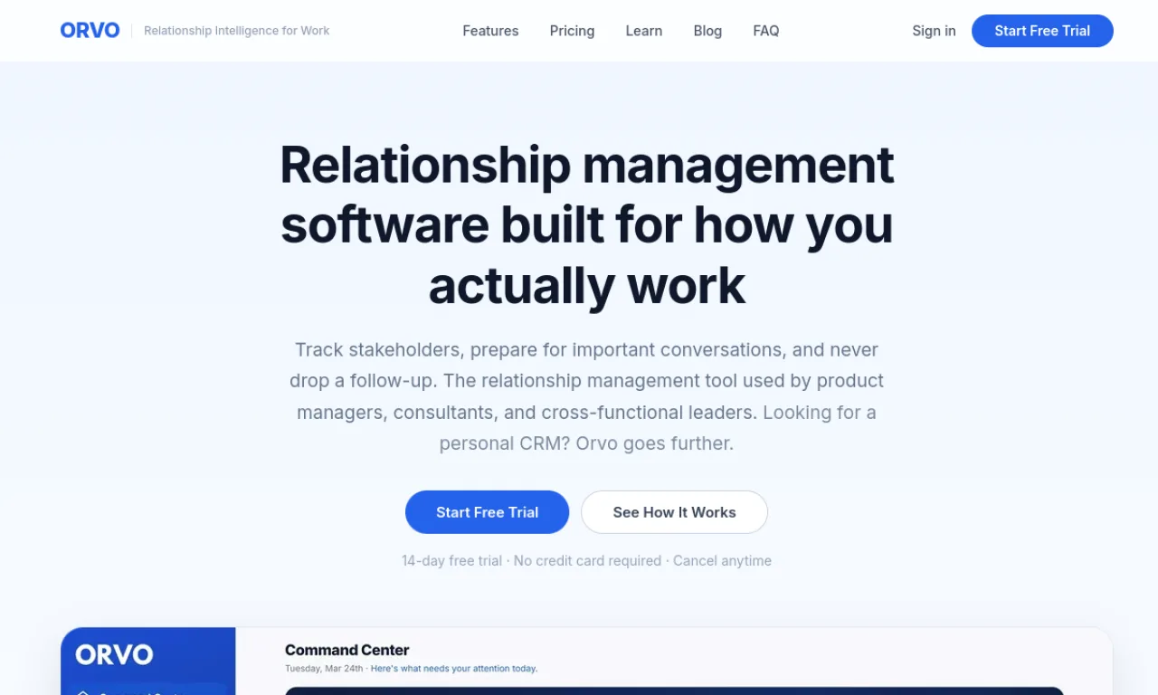 Screenshot of Orvo website