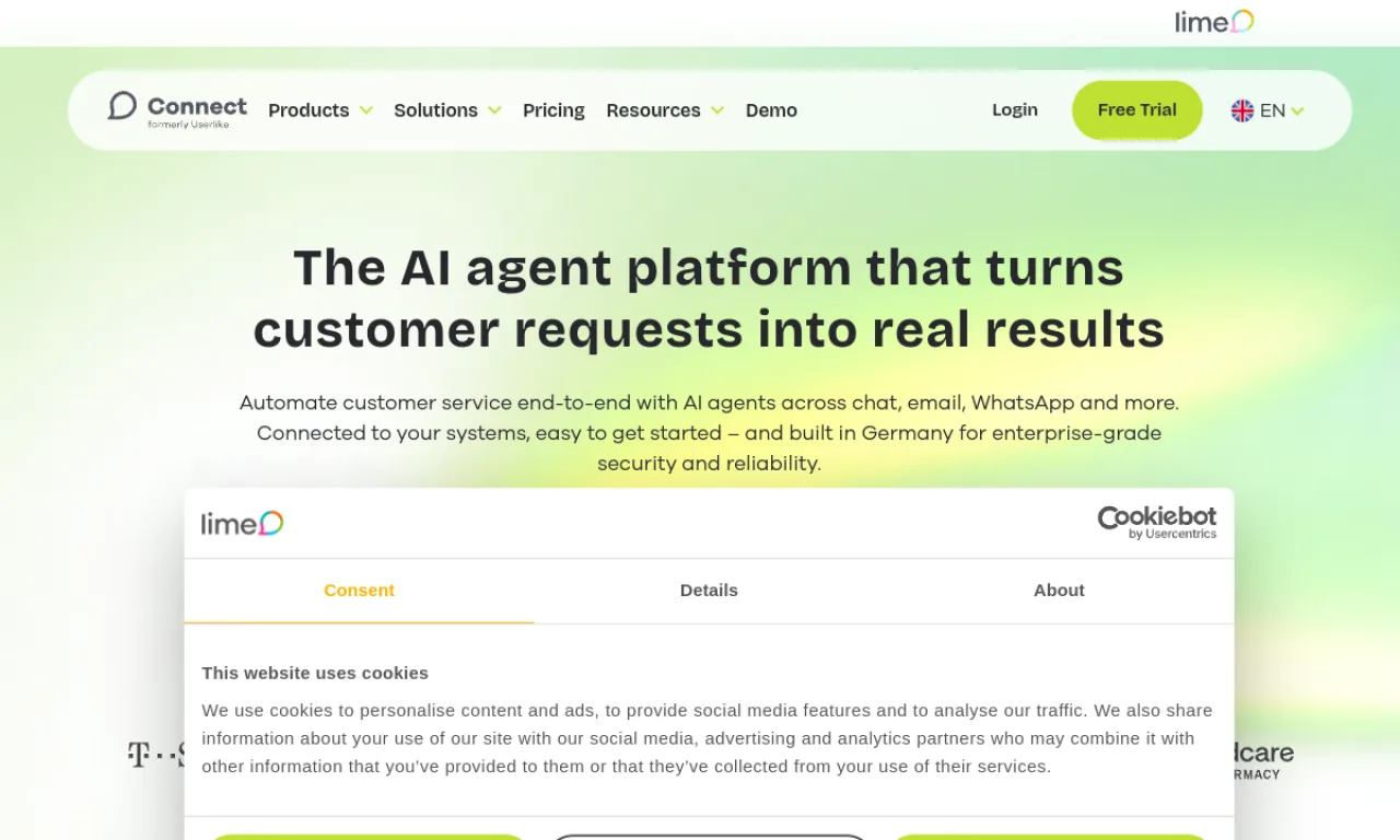 Screenshot of Userlike website