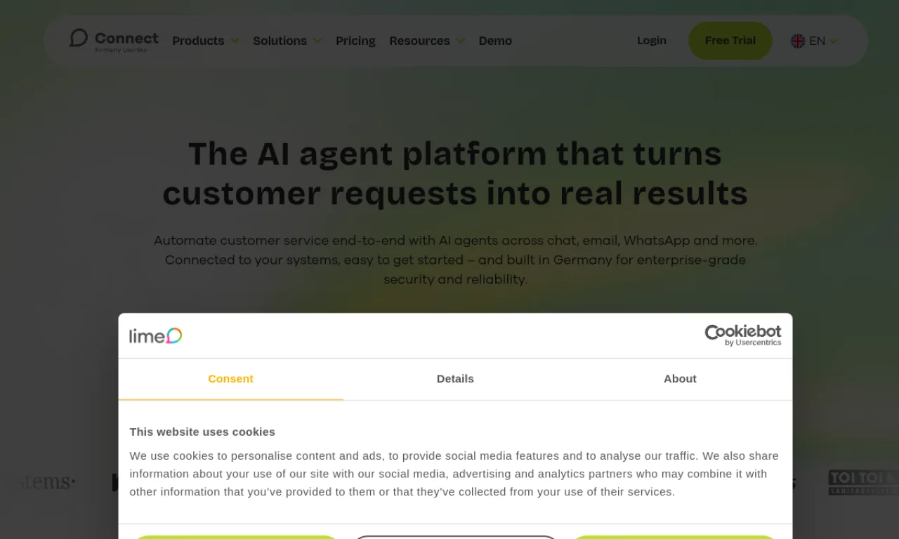 Screenshot of Userlike website