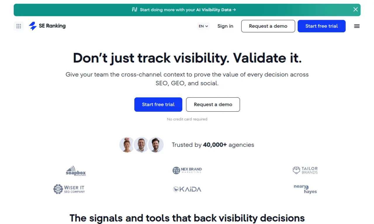 Screenshot of SE Ranking website