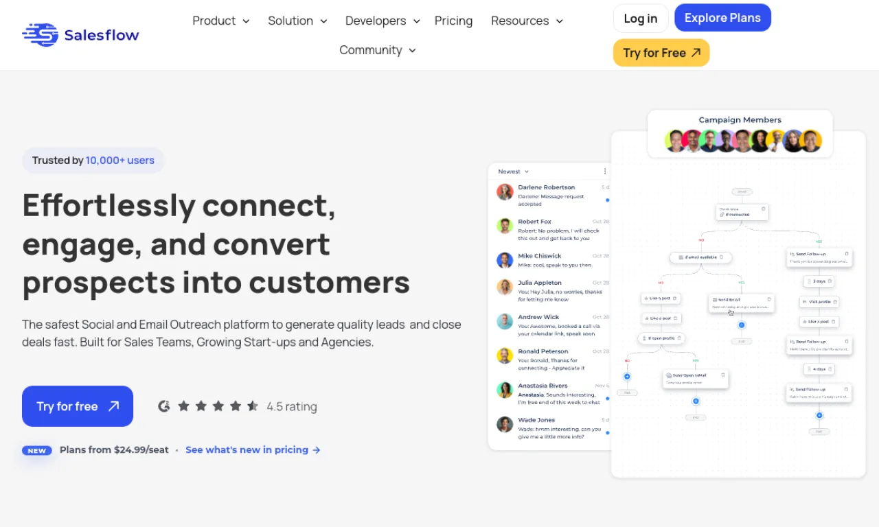 Screenshot of Salesflow website
