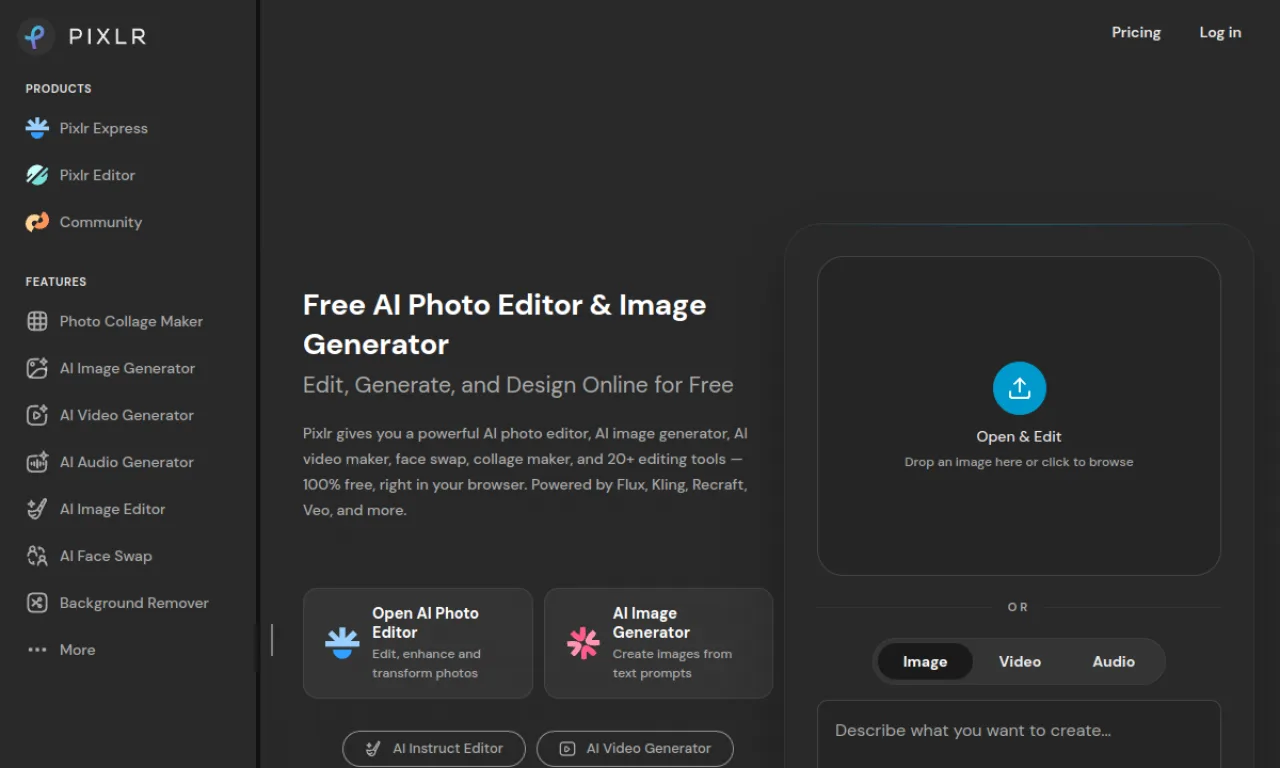 Screenshot of Pixlr website