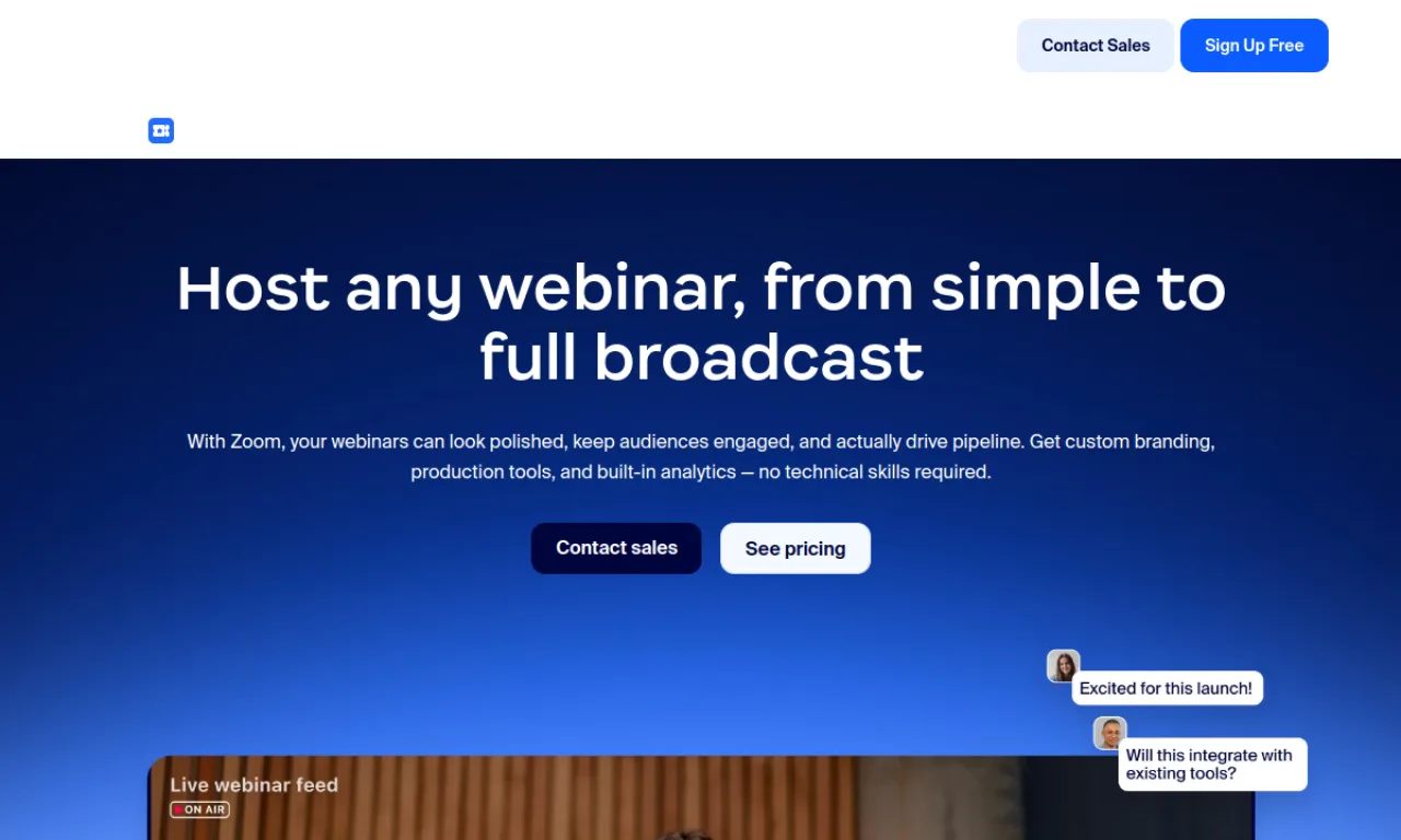 Screenshot of Zoom Webinars website