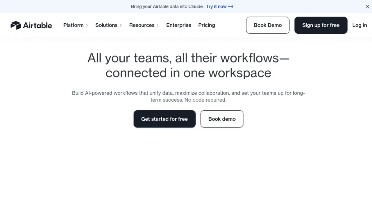 Screenshot of Airtable website