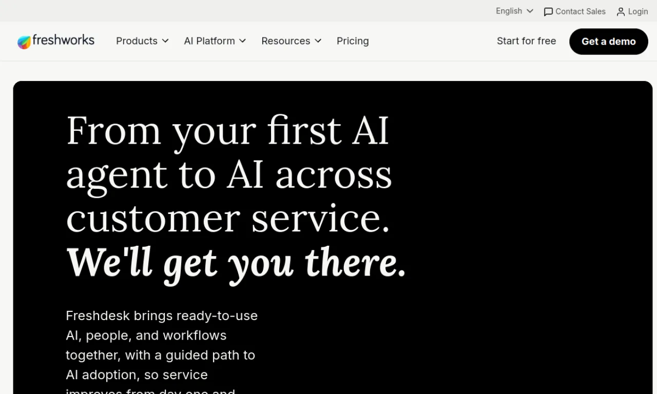 Screenshot of Freshdesk Freddy AI website
