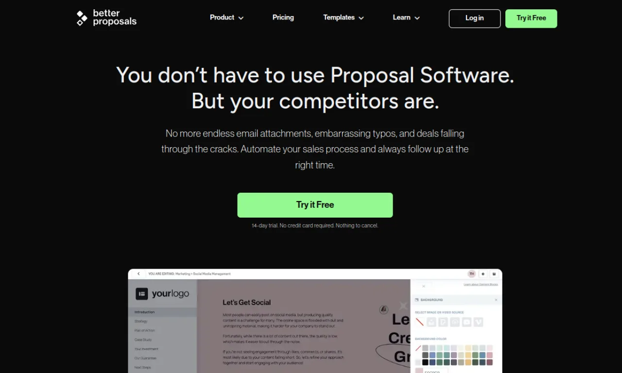 Screenshot of Betterproposals website