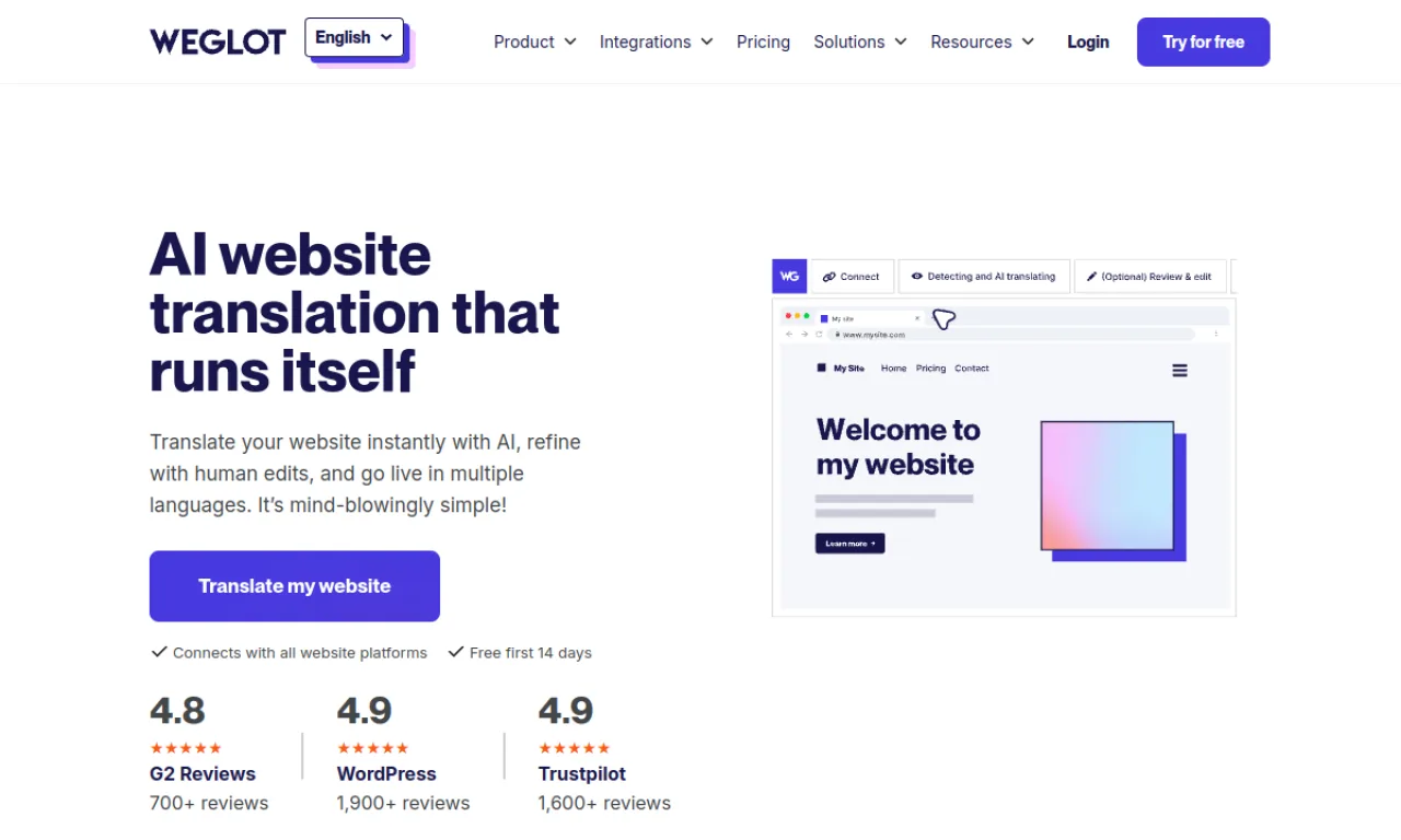 Screenshot of Weglot website