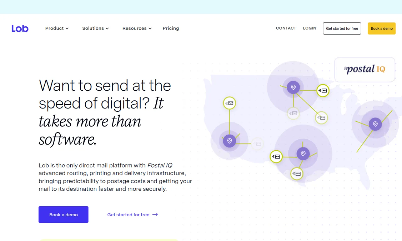 Screenshot of Lob Direct Mail website