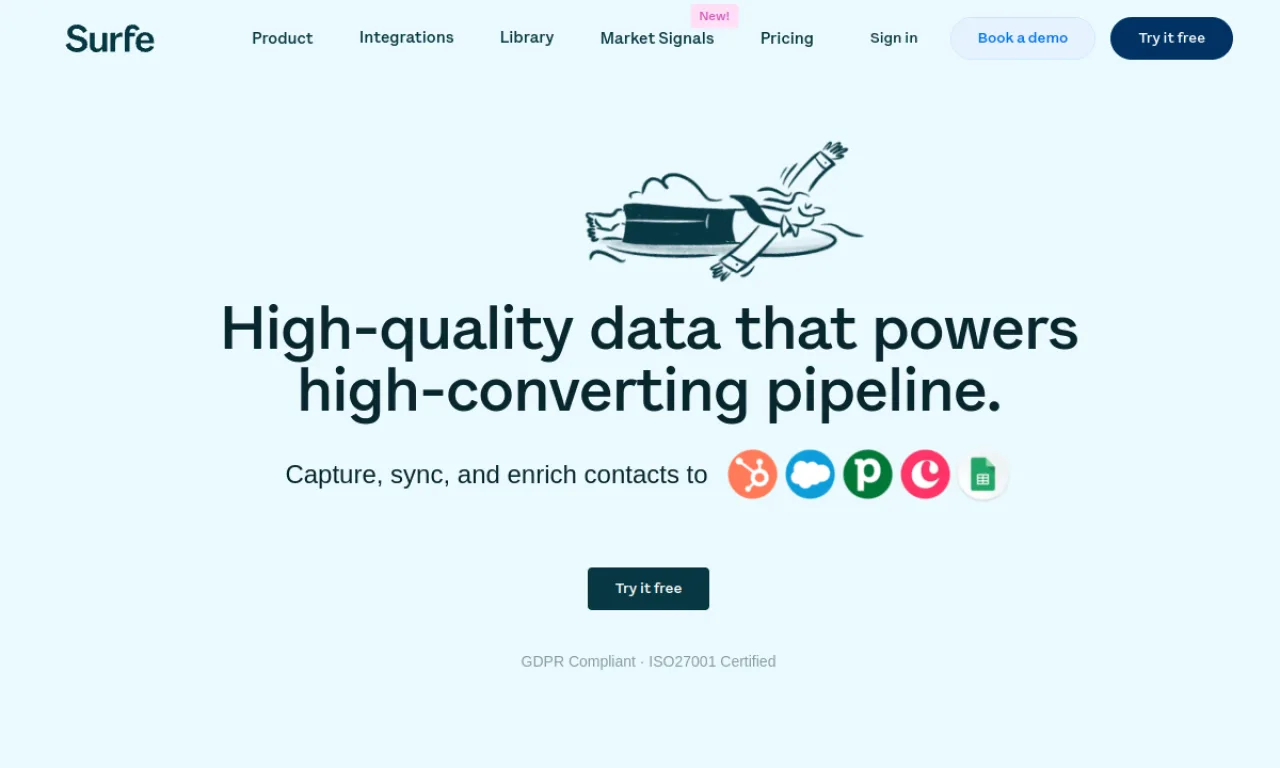 Screenshot of Surfe website