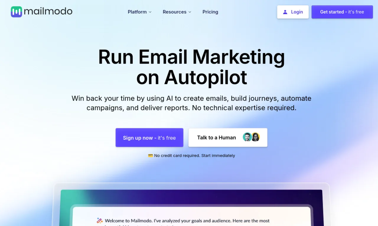 Screenshot of Mailmodo website