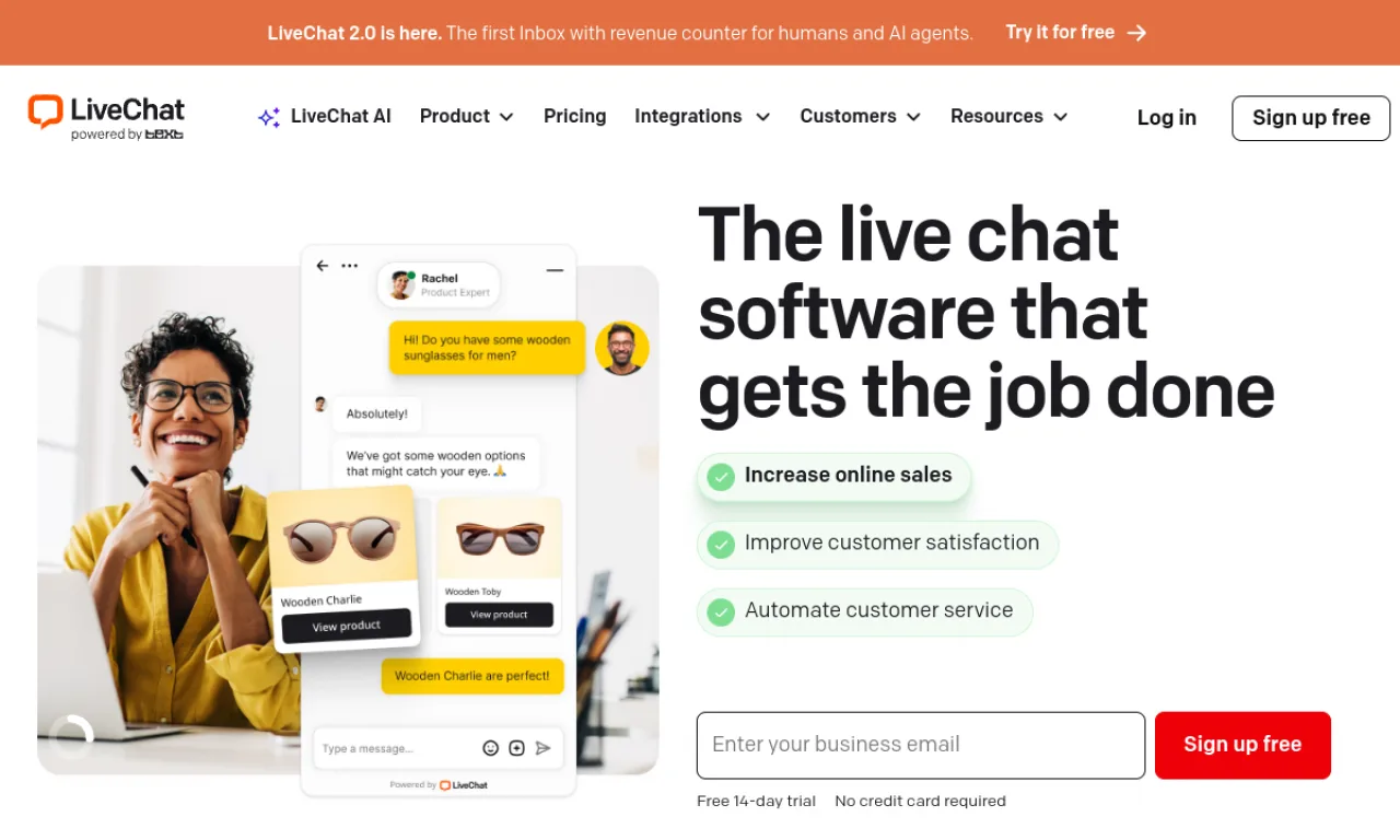 Screenshot of LiveChat website
