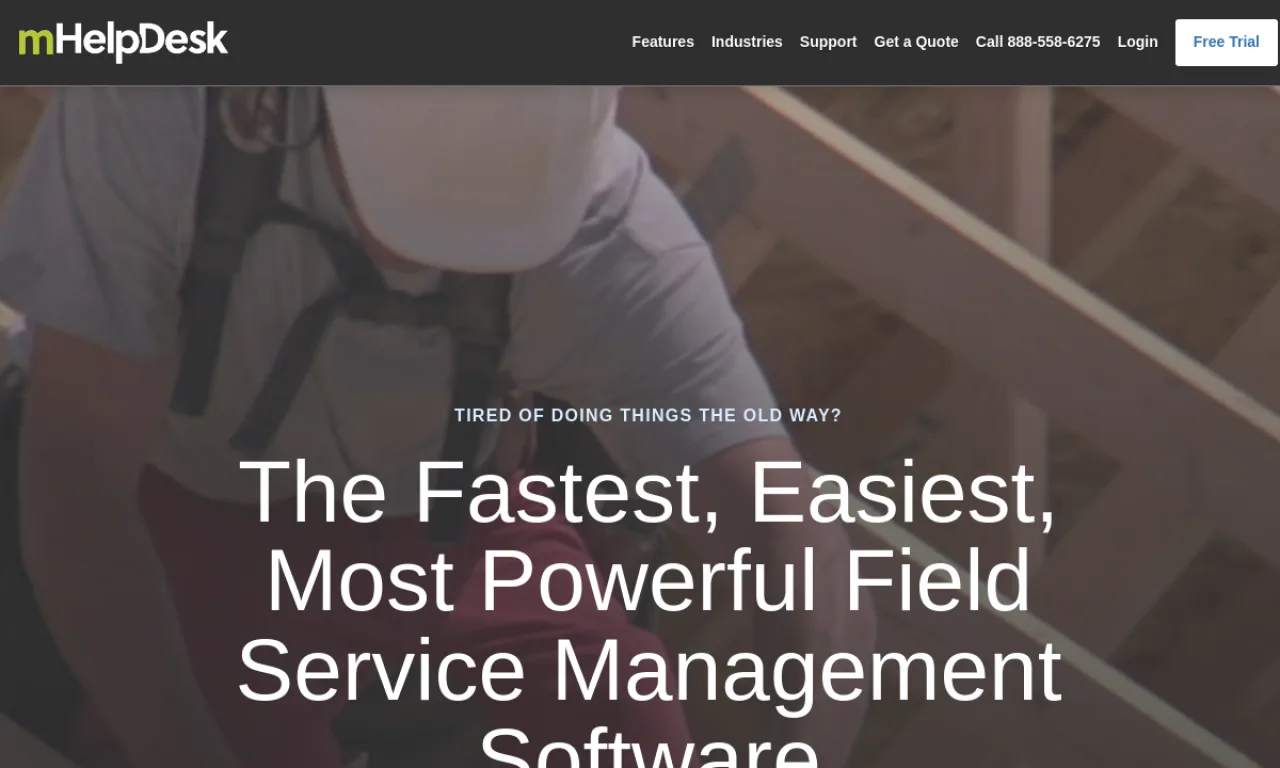 Screenshot of mHelpDesk website