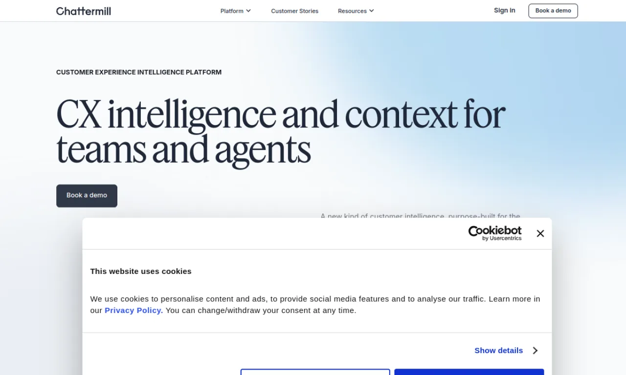 Screenshot of Chattermill website